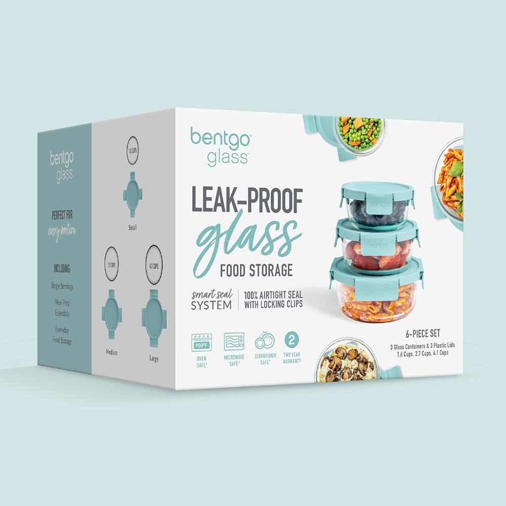 Bentgo Glass Leak-Proof Food Storage Set (6-Piece) - Soft Aqua | Packaging