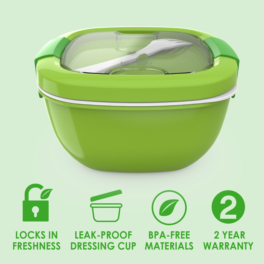 Bentgo® Salad Container (2-Pack) - Green | Locks In Freshness, Leak-Proof Dressing Cup, BPA-Free Materials, And Great For Hot Or Cold Meals