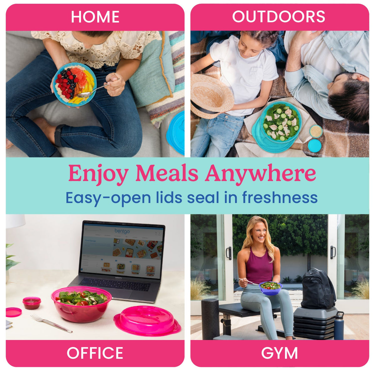 Bentgo Easyboxes™ Salad-to-Go Containers 8-Piece Set - Jewel Brights | Great For Home, Outdoors, Office, And Gym | Enjoy Meals Anywhere - Easy-Open Lids Seal In Freshness