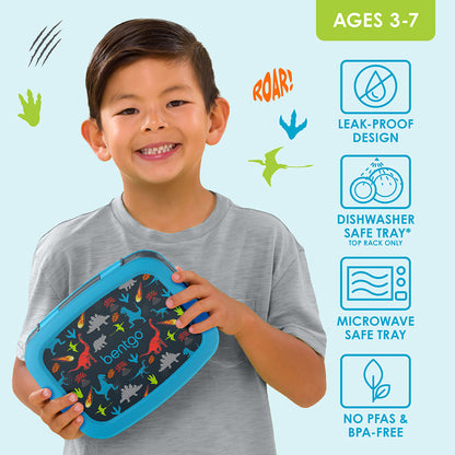 Bentgo Kids Prints Lunch Box - Dinosaur | Leak-Proof Design, Dishwasher Safe Tray (Top Rack Only), Microwave Safe Tray And No PFAS & BPA-Free