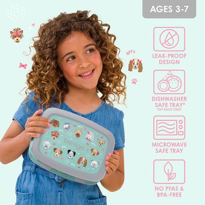 Bentgo Kids Prints Lunch Box - Puppy Love | Leak-Proof Design, Dishwasher Safe Tray (Top Rack Only), Microwave Safe Tray And No PFAS & BPA-Free