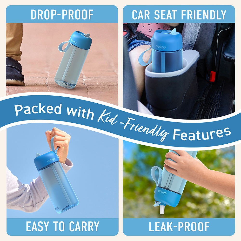 Bentgo® Kids Water Bottle - Blue | Made with Kid-Friendly Features - Leak-Proof, Drop-Proof, Car Seat Friendly, And Easy to Carry