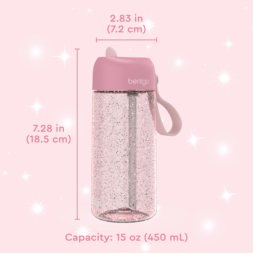 Bentgo® Kids Water Bottle - Petal Pink Glitter | Dimensions + What’s In The Box