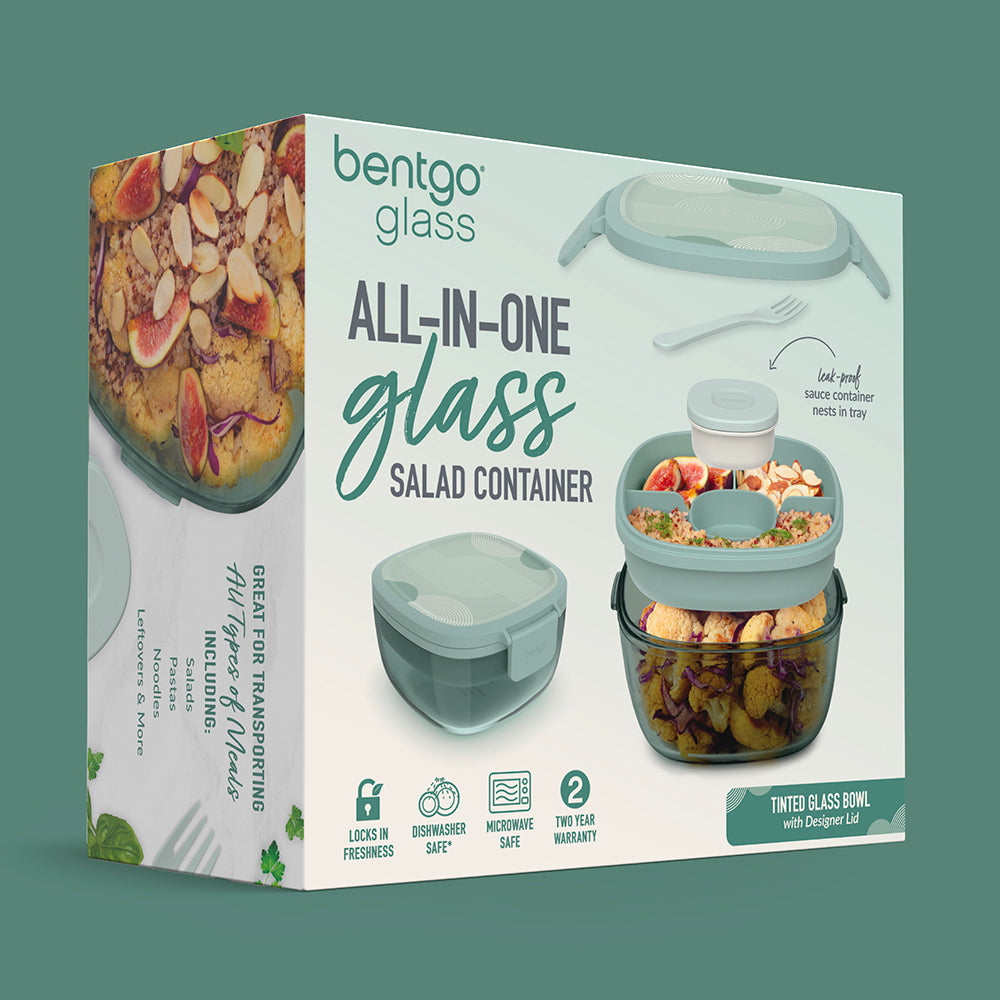 Bentgo® Glass Prints All-in-One Salad Container - Mod Curve - Serene Green | Packaging