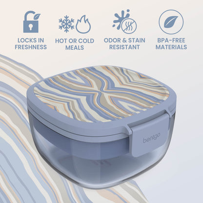 Bentgo® Glass Prints All-in-One Salad Container - Wildly Chic - Soft Blue | Locks In Freshness, Great For Hot Or Cold Meals, Odor & Stain Resistant And Made With BPA-Free Materials