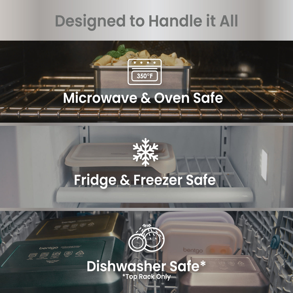 Bentgo® MicroSteel Heat & Eat Container - Lunch Size 3 Cups - Dusk | Designed To Handle It All - Microwave & Oven Safe, Fridge & Freezer Safe, and Dishwasher Safe (Top Rack Only)