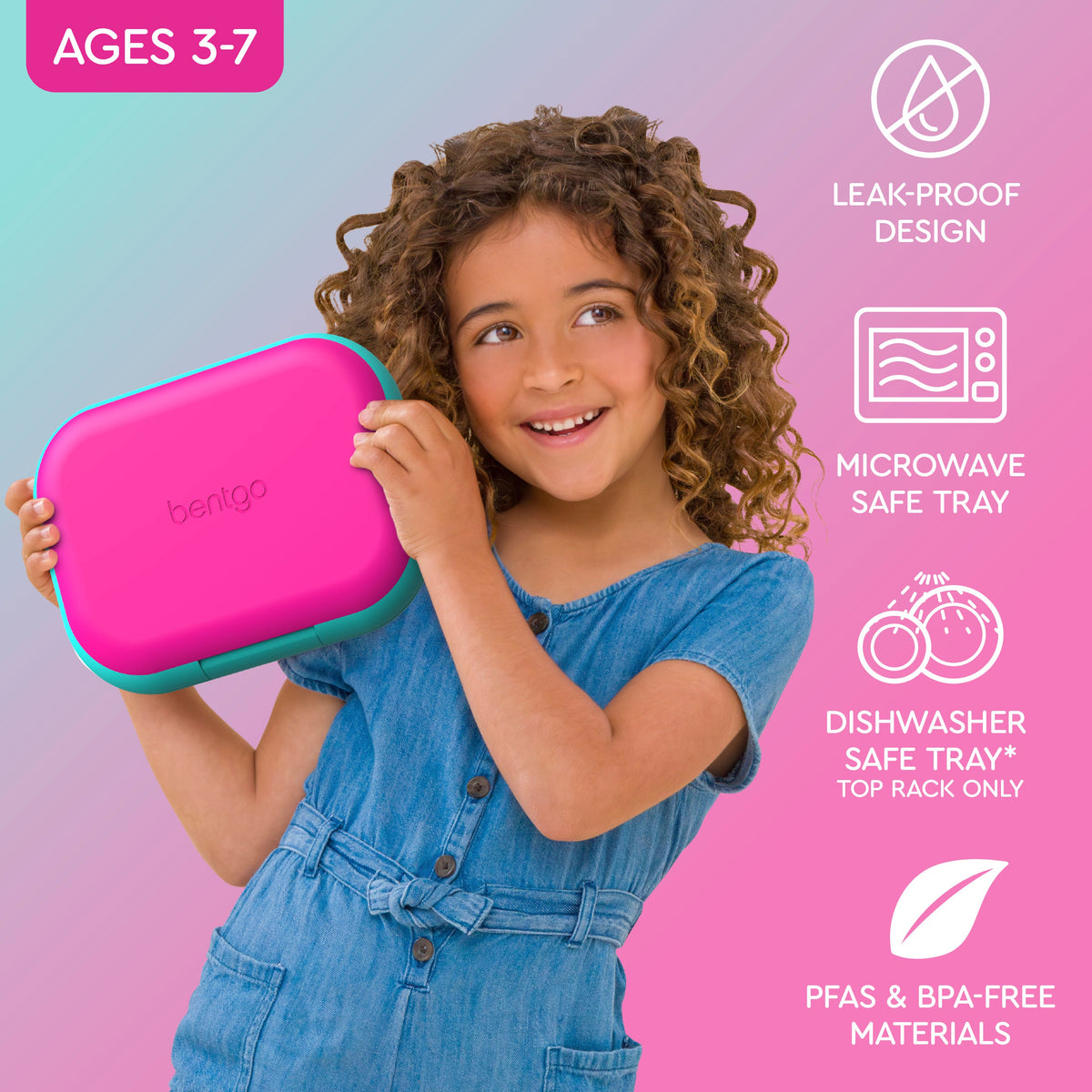 Bentgo® Chill Kids Lunch Box - Fuchsia/Teal | Leak-Proof Design, Microwave Safe Tray, Dishwasher Safe Tray (Top Rack Only), And Made With PFAS & BPA-Free Materials
