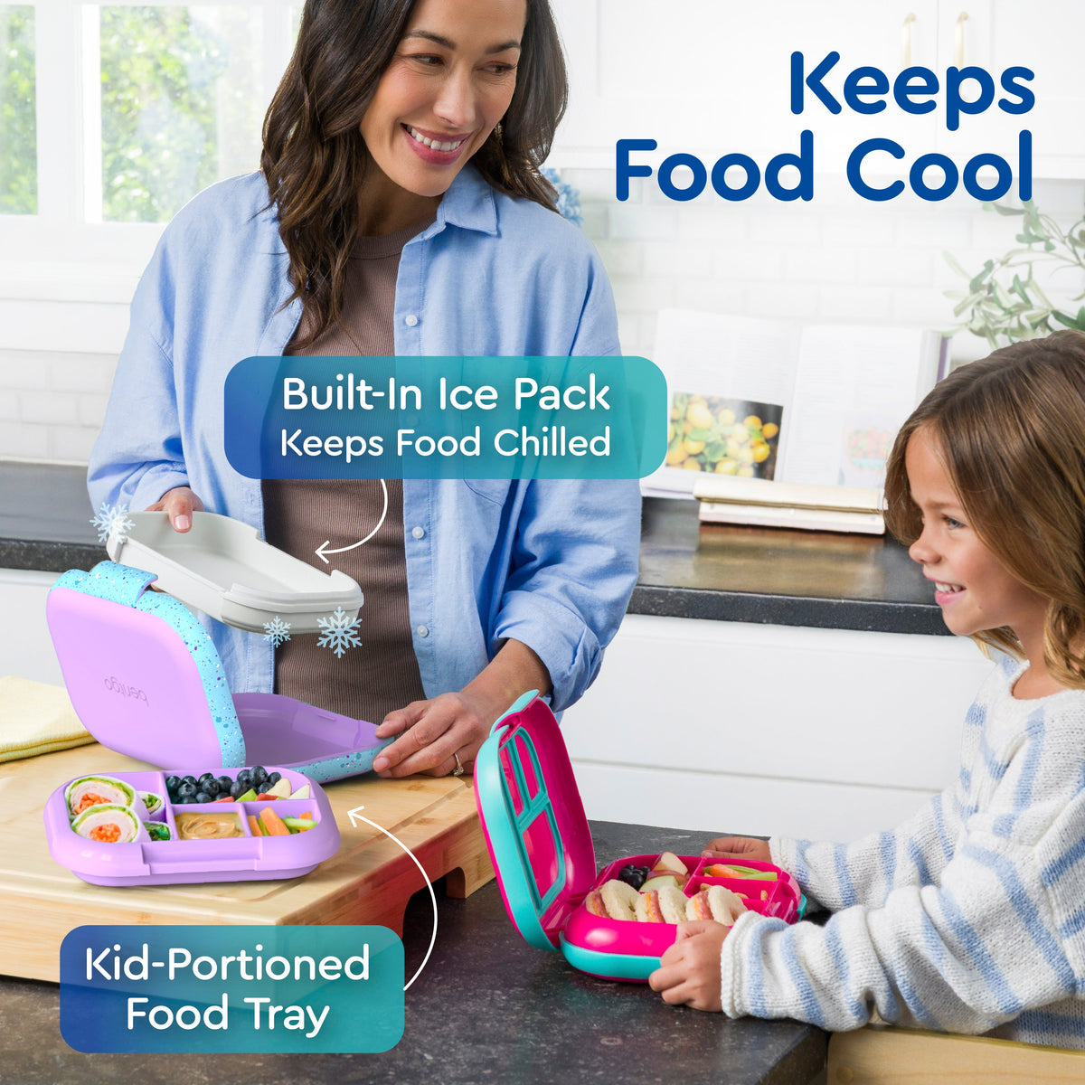 Bentgo® Chill Kids Lunch Box - Vivid Orchid Speckle | Built-In Ice Pack Keeps Food Chilled And Kid-Portioned Food Tray