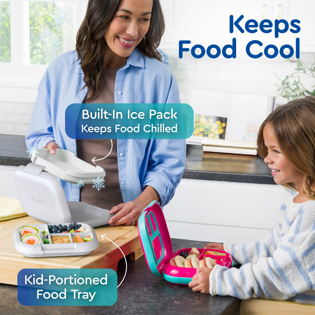 Bentgo® Chill Kids Lunch Box - Gray | Built-In Ice Pack Keeps Food Chilled And Kid-Portioned Food Tray