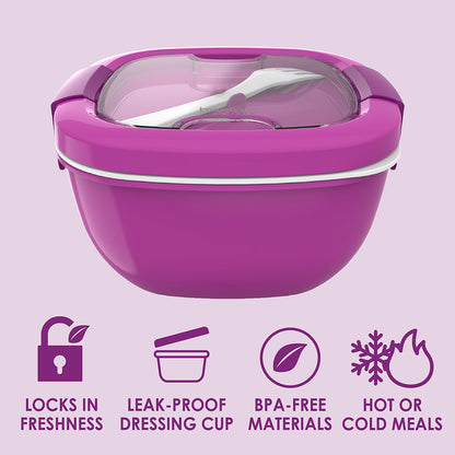 Bentgo® Salad Container (2-Pack) - Purple | Locks In Freshness, Leak-Proof Dressing Cup, BPA-Free Materials, And Great For Hot Or Cold Meals