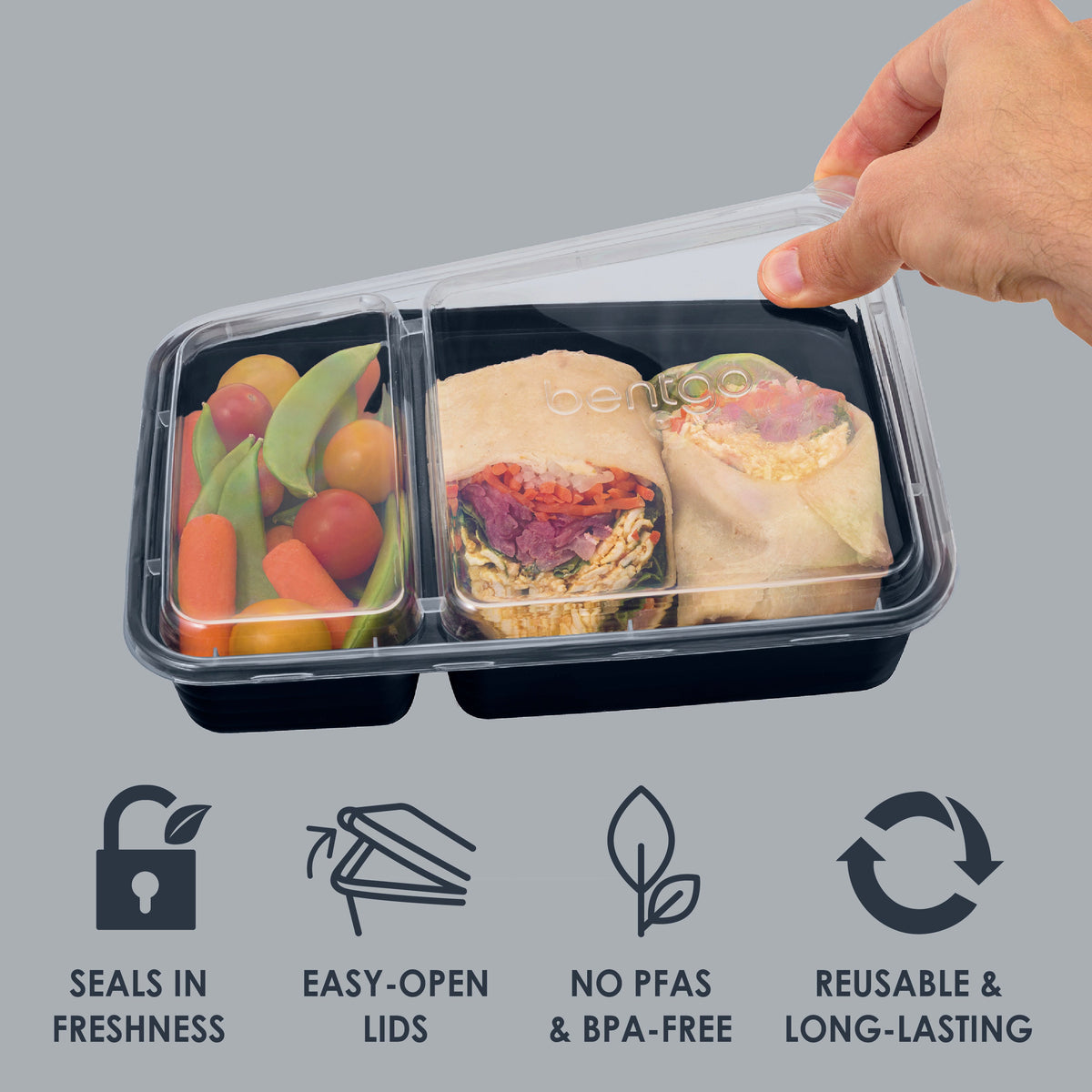 Bentgo® Prep 2-Compartment Meal Prep Containers (20-Piece) - Navy Blue | Seals In Freshness, Easy-Open Lids, NO PFAS & BPA-Free, Reusable & Long-Lasting