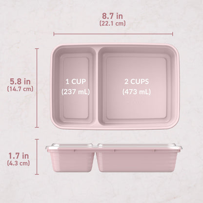 Bentgo® Prep 2-Compartment Meal Prep Containers (20-Piece) - Blush Pink | Dimensions