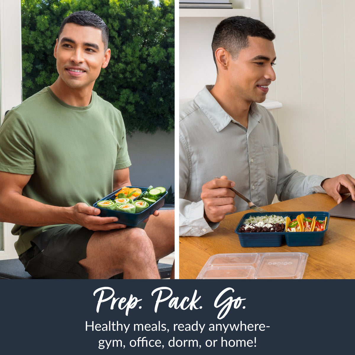 Bentgo® Prep 3-Compartment Meal Prep Containers (20-Piece) - Navy Blue | Prep. Pack. Go. - Healthy Meals, Ready Anywhere - Gym, Office, Dorm, Or Home!