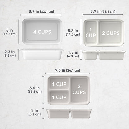 Bentgo® Prep 60-Piece Meal Prep Kit - White Stone | Dimensions