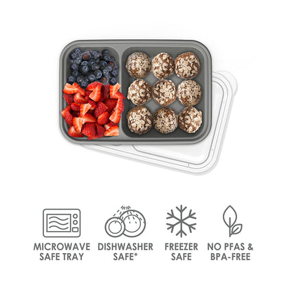 Bentgo® Prep 2-Compartment Snack Containers (20-Piece) - Pewter | Microwave Safe Tray, Dishwasher Safe, Freezer Safe, No PFAs & BPA-Free