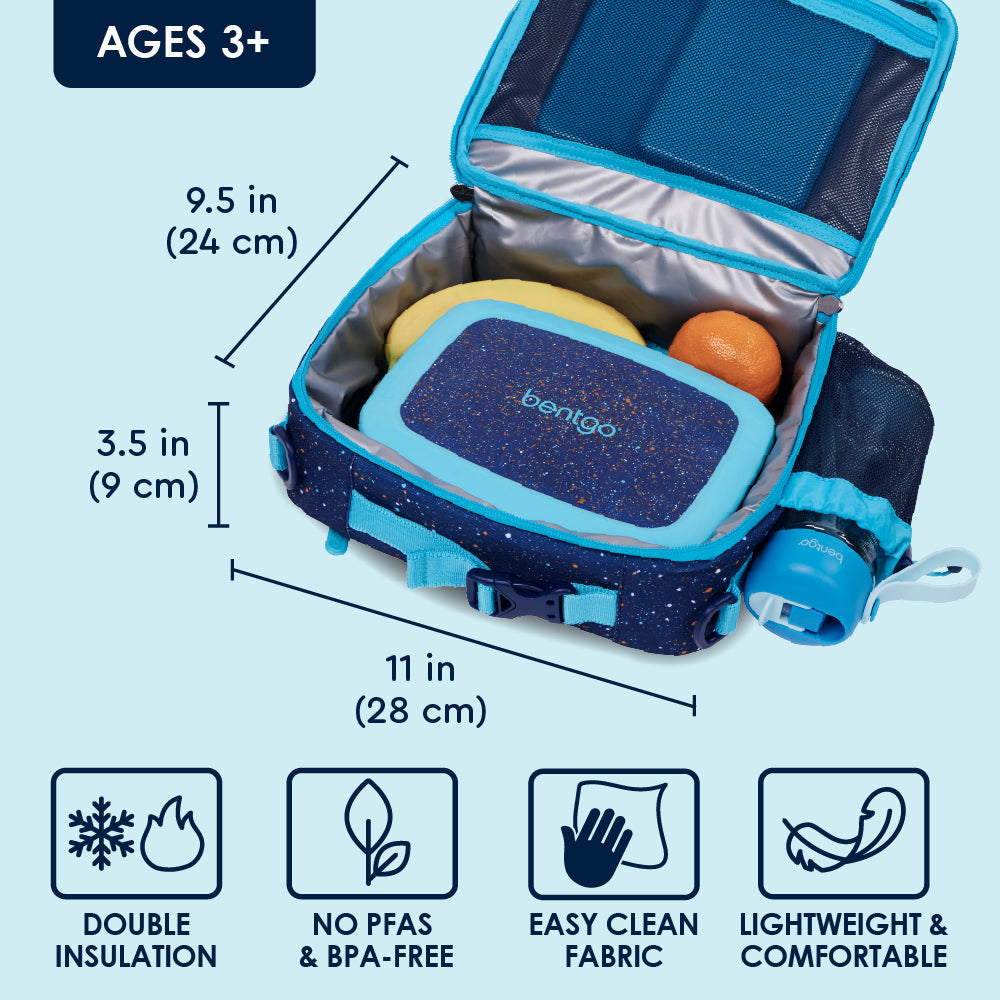 Bentgo® Kids Lunch Bag - Abyss Blue Speckle Confetti | Double Insulation, NO PFAS & BPA-Free, Easy Clean Fabric, Lightweight & Comfortable