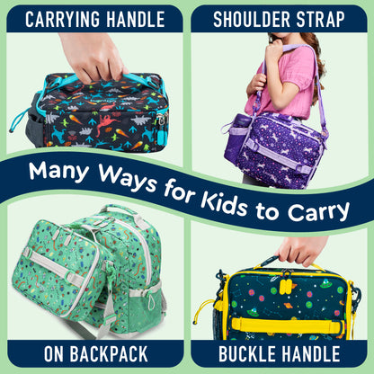 Bentgo® Kids Prints Lunch Bag - Space | Many Ways For Kids To Carry - Carrying Handle, Shoulder Strap, On Backpack, And Buckle Handle